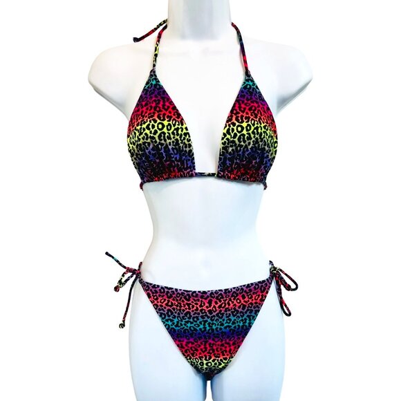 Victoria's Secret Rainbow Leopard Print Triangle Top String Bikini Set - Picture 1 of 10